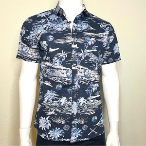 SUNRISE KINGDOM with the Midnight Island print aloha shirt